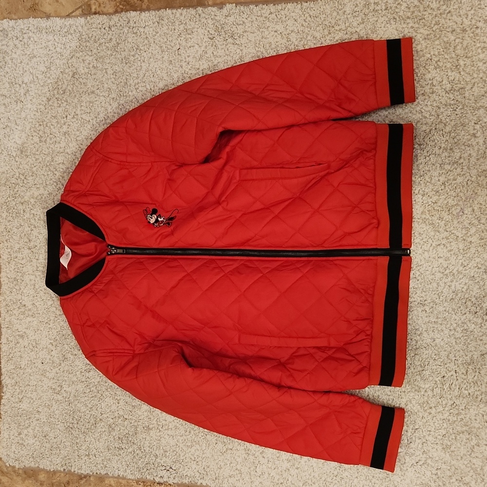 Womens L Red Quilted Jacket Minnie Mouse